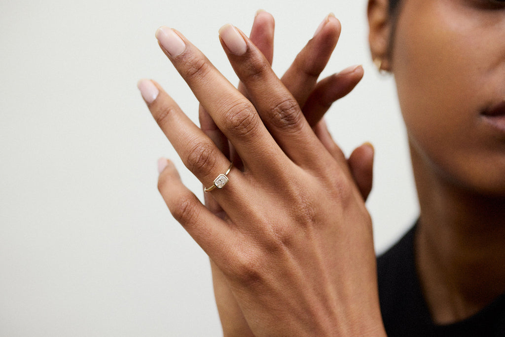 East West Radiant Bezel 14k or 18k Gold Ring w. Lab-Grown Diamond