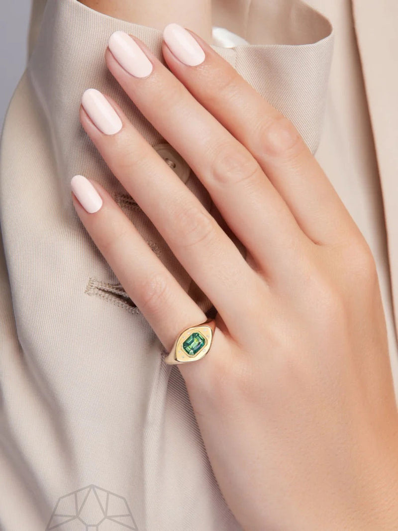 Green Sapphire 14K Gold Signet Ring