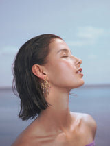 Gipsy Small 18K Gold Earrings w. Quartz, Tourmaline, Moonstone & Diamond