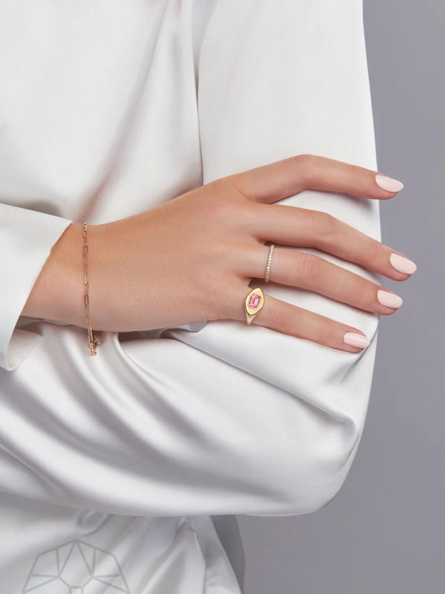 Pink Safir 14K Guld Signet Ring