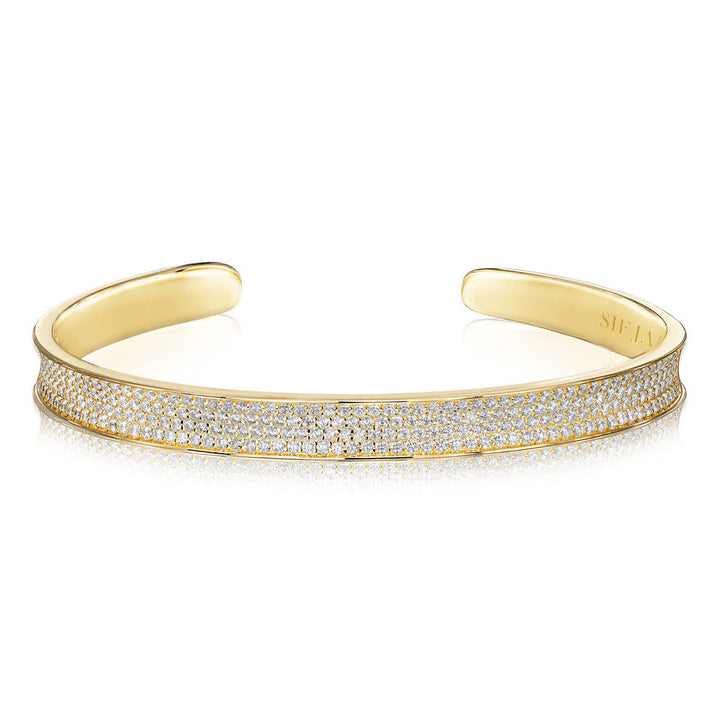 Felline Concavo 18K Gold Plated Bangle w. Zirconias