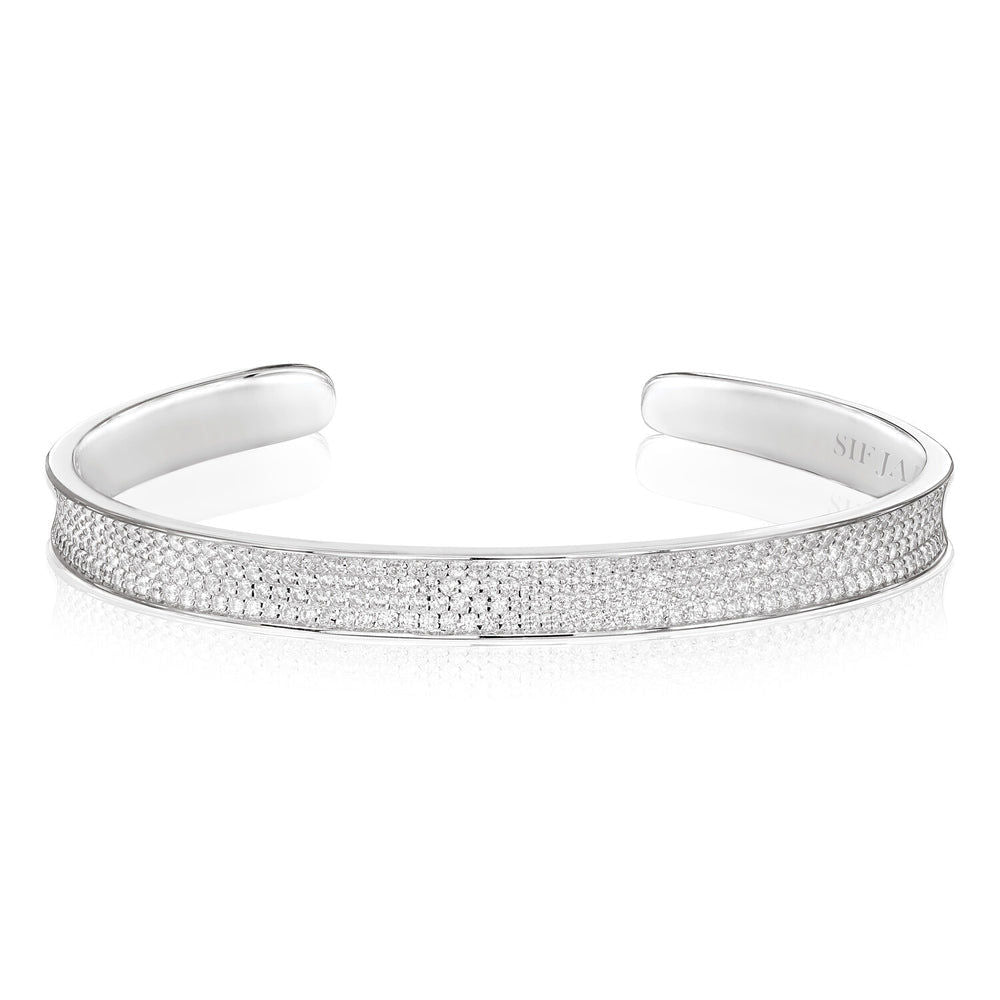 Felline Concavo Silver Bangle w. Zirconias