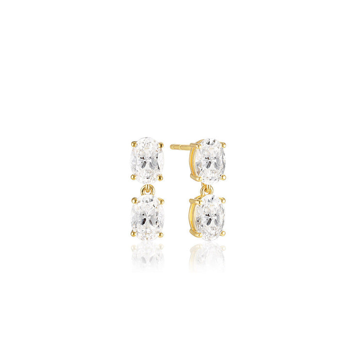Ellisse Due Piccolo 18K Gold Plated Earrings w. Zirconia