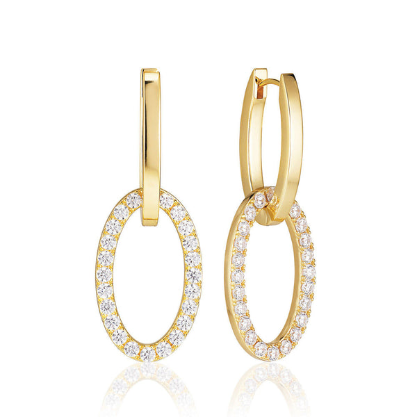 Ellisse Due 18K Gold Plated Earrings w. Zirconia