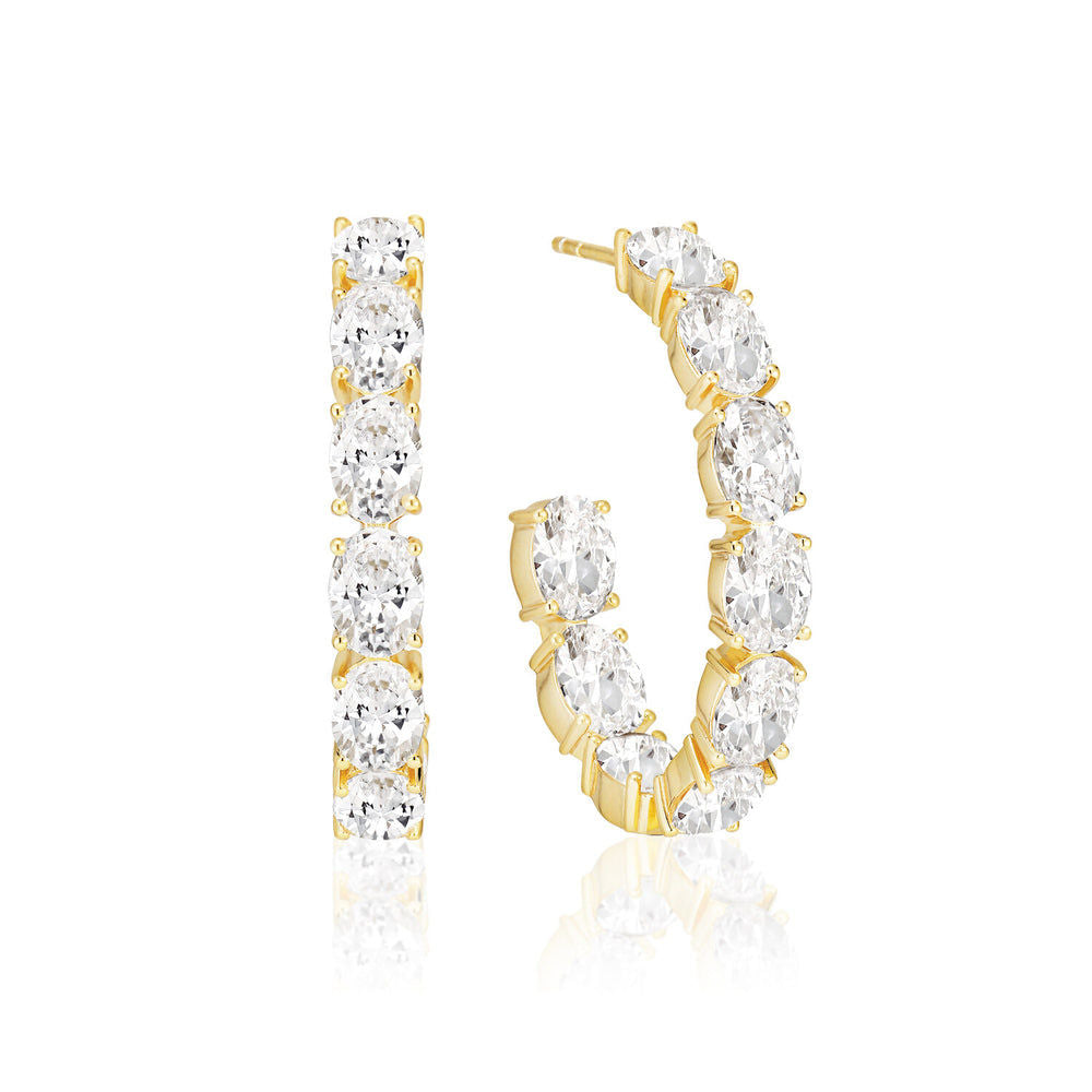 Ellisse 18K Gold Plated Hoops w. Zirconia