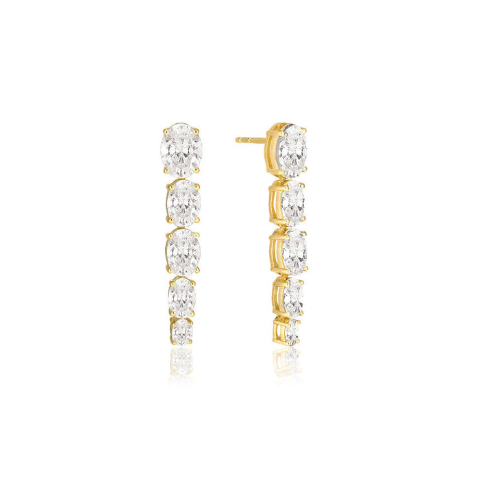 Ellisse Lungo Cinque 18K Gold Plated Earrings w. Zirconias