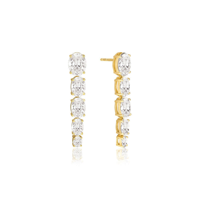 Ellisse Lungo Cinque 18K Gold Plated Earrings w. Zirconias