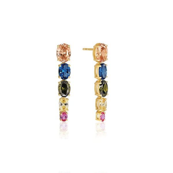 Ellisse Lungo Cinque 18K Gold Plated Earrings w. Colored Zirconias