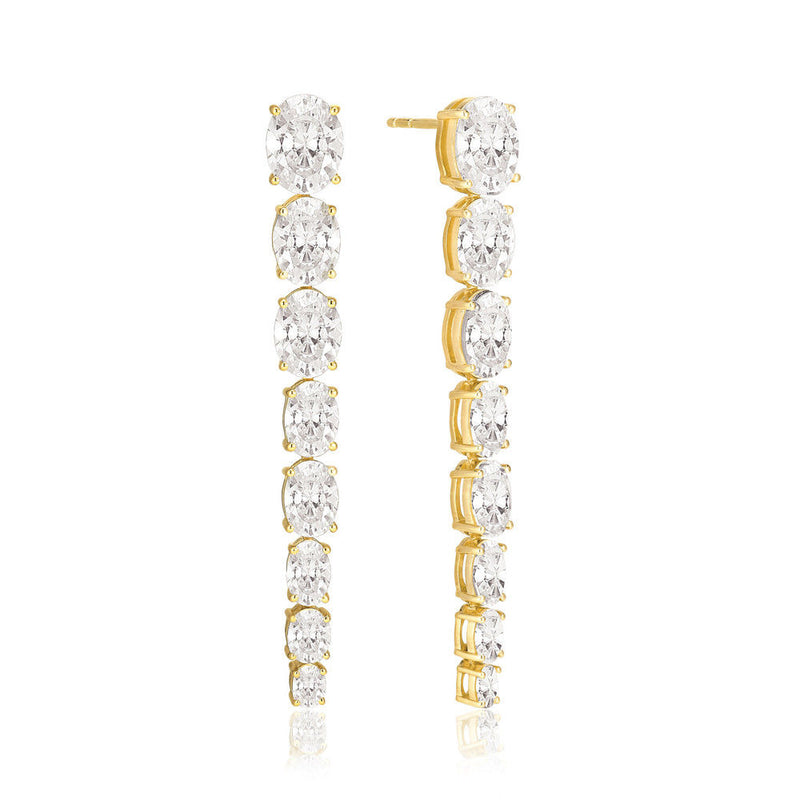 Ellisse Lungo Otto 18K Gold Plated Earrings w. Zirconias