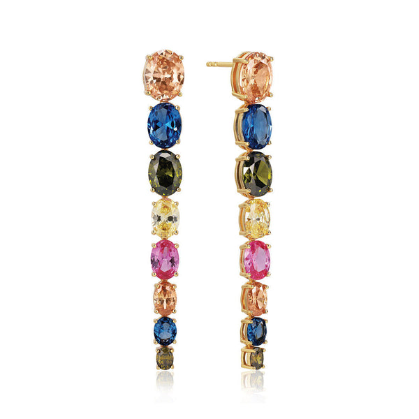 Ellisse Lungo Otto 18K Gold Plated Earrings w. Colored Zirconias