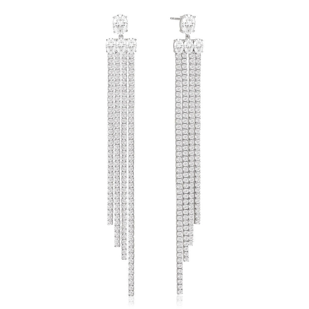 Ellisse Lungo Exclusive Grande Silver Earrings w. Zirconias