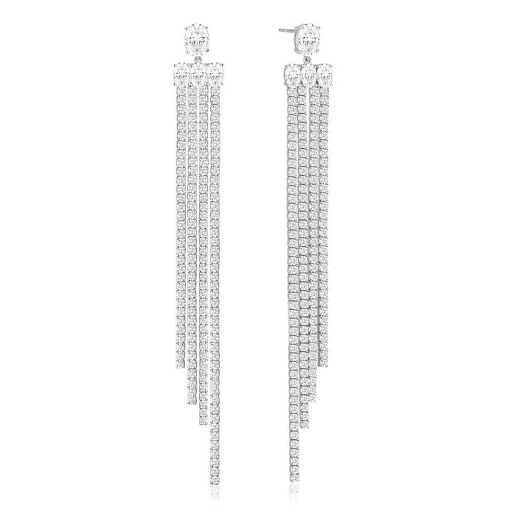 Ellisse Lungo Exclusive Grande Silver Earrings w. Zirconias
