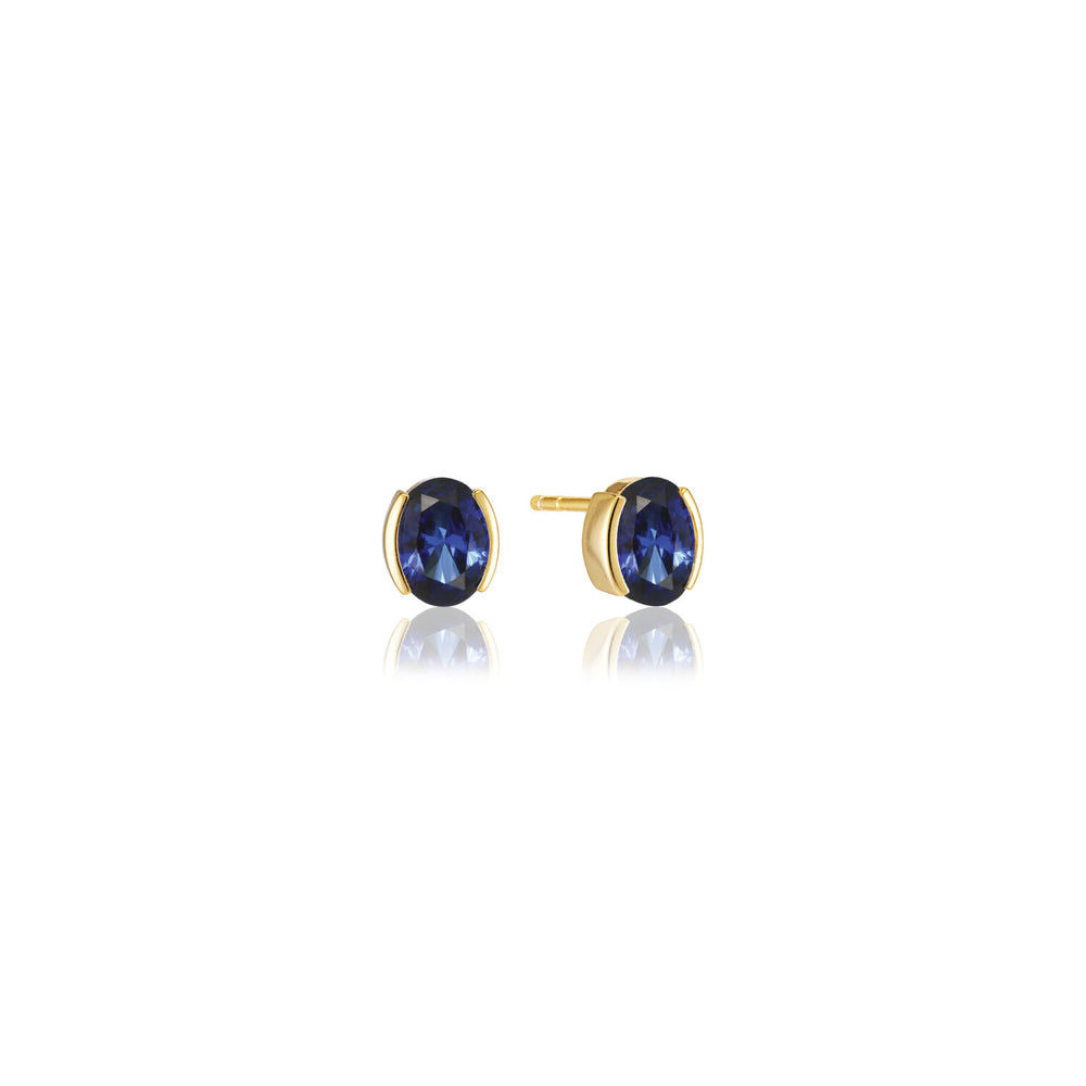Ellisse Carezza 18K Gold Plated Studs w. Blue Zirconia