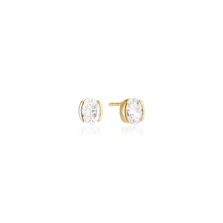 Ellisse Carezza 18K Gold Plated Studs w. White Zirconia