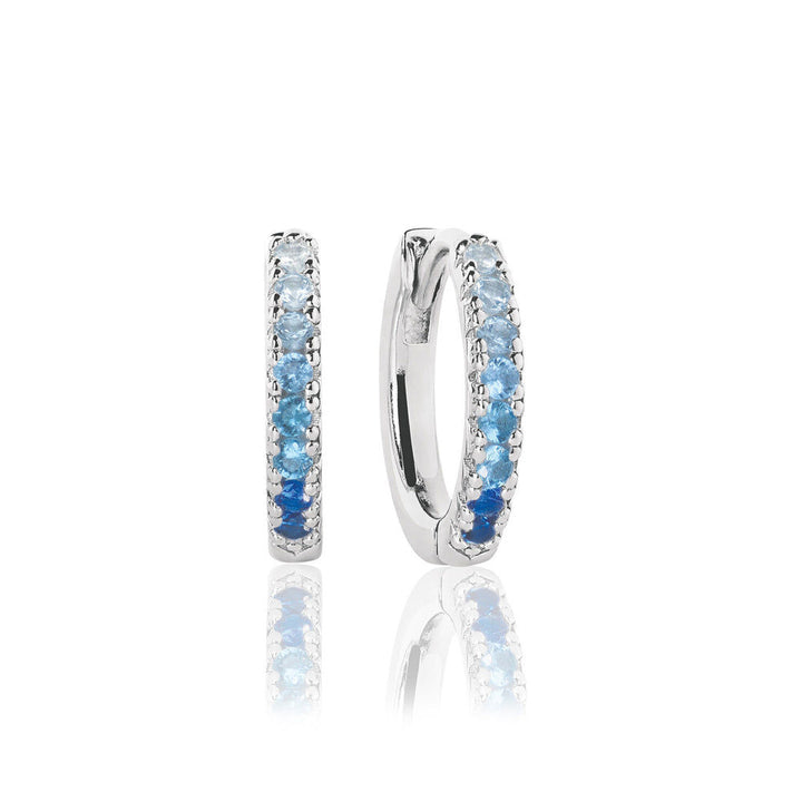 Ellera Medio Blue Silver Hoops w. Zirconia