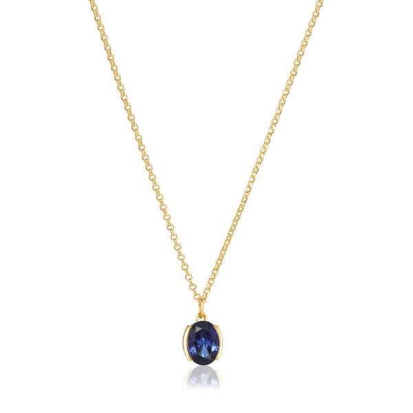 Ellisse Carezza 18K Gold Plated Necklace w. Blue Zirconia