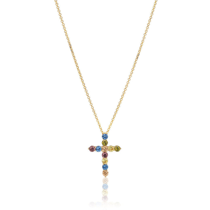 Belluno Croce 18K Gold vergoldete Halskette m. farbigem Zirkon