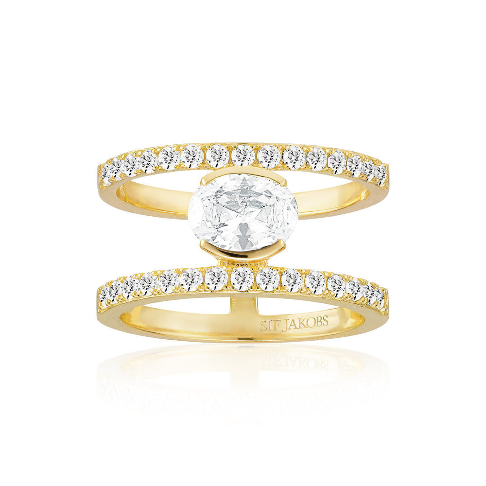Ellisse Carezza Grande 18K Gold Plated Ring w. Zirconia