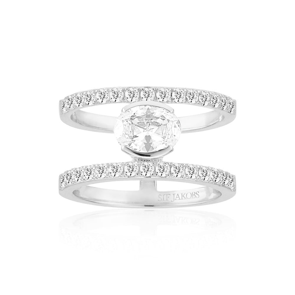 Ellisse Carezza Grande Silver Ring w. Zirconia