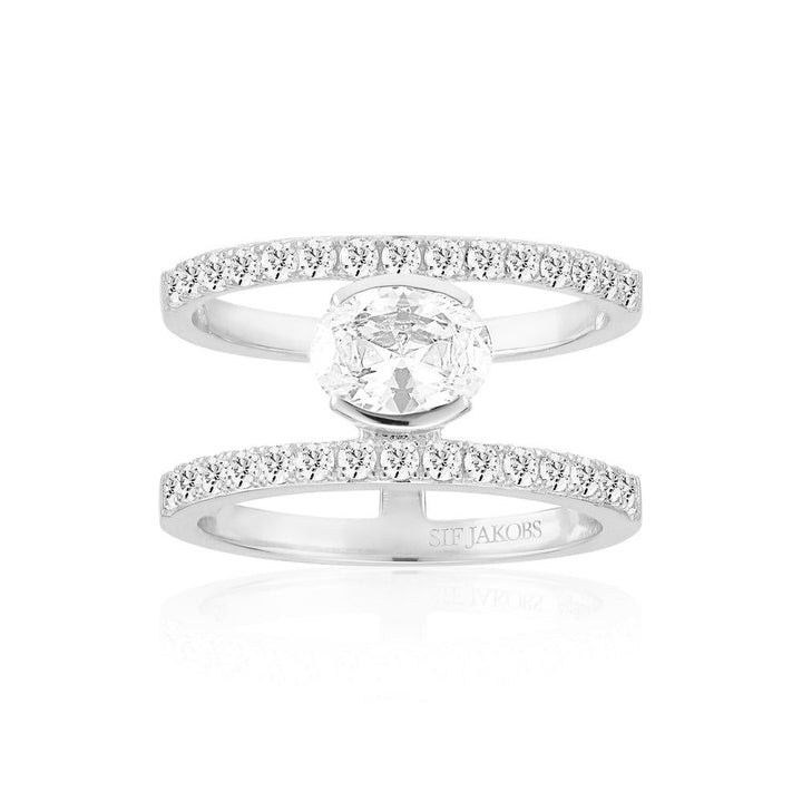 Ellisse Carezza Grande Silver Ring w. Zirconia