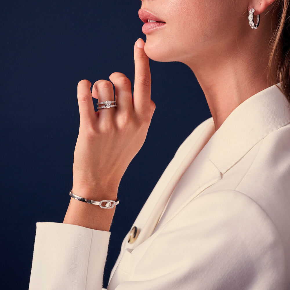 Ellisse Carezza Silver Bangle w. Zirconia