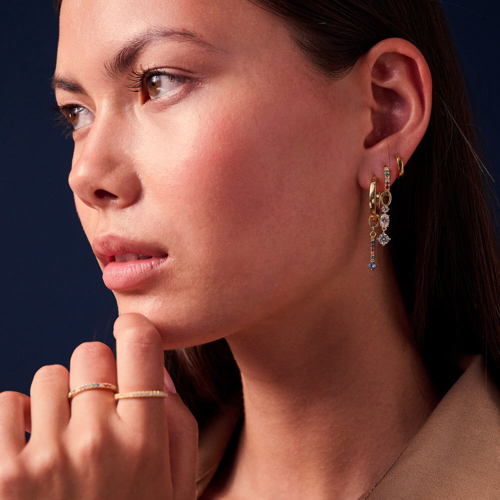 Circolo Lungo 18K Gold Plated Pendant w. Colored Zirconias