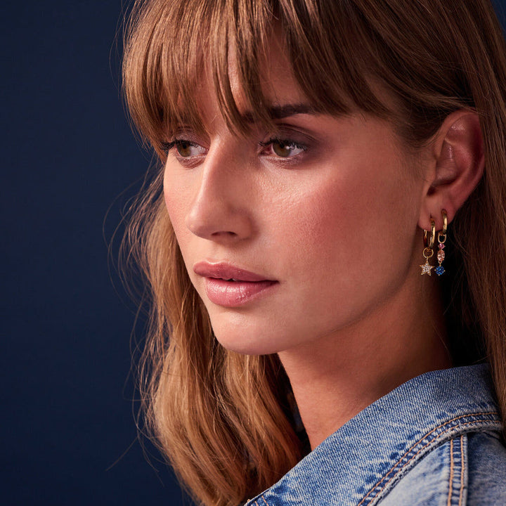 Hoop Charm Pendolo Tre 18K Gold Plated Pendant w. Zirconia