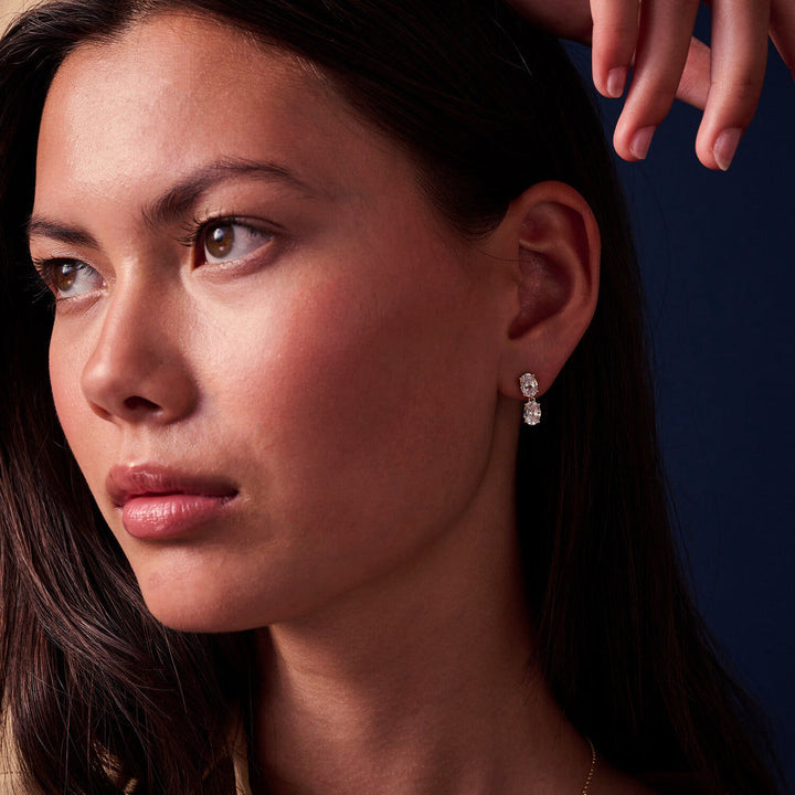 Ellisse Due Piccolo 18K Gold Plated Earrings w. Zirconia