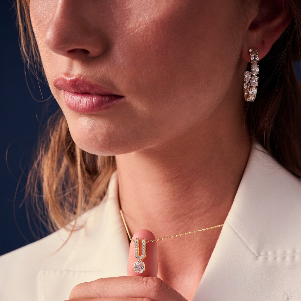 Ellisse 18K Gold Plated Hoops w. Zirconia