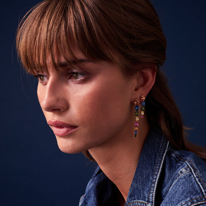 Ellisse Lungo Otto 18K Gold Plated Earrings w. Colored Zirconias