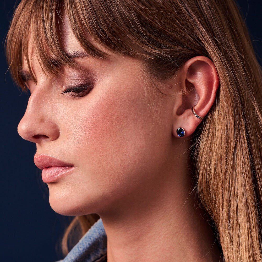 Ellisse Carezza Silver Studs w. Blue Zirconia