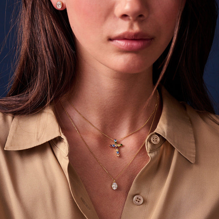 Ellisse Carezza 18K Gold Plated Studs w. White Zirconia