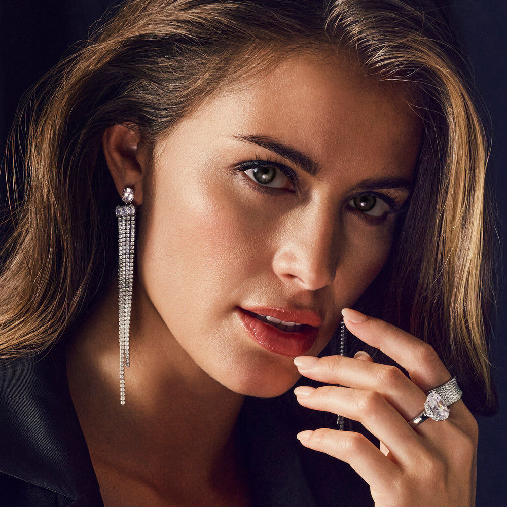 Ellisse Lungo Exclusive Grande Silver Earrings w. Zirconias