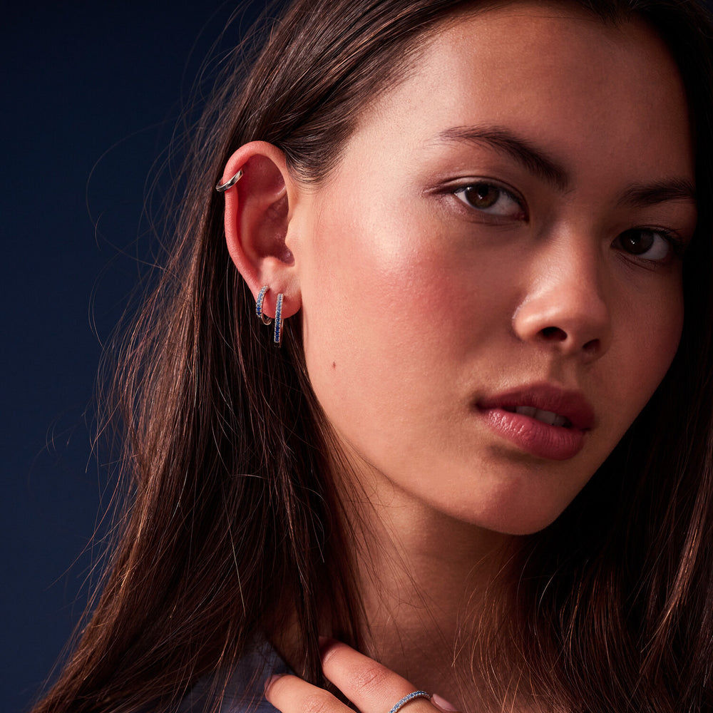 Ellera Medio Blue Silver Hoops w. Zirkonia