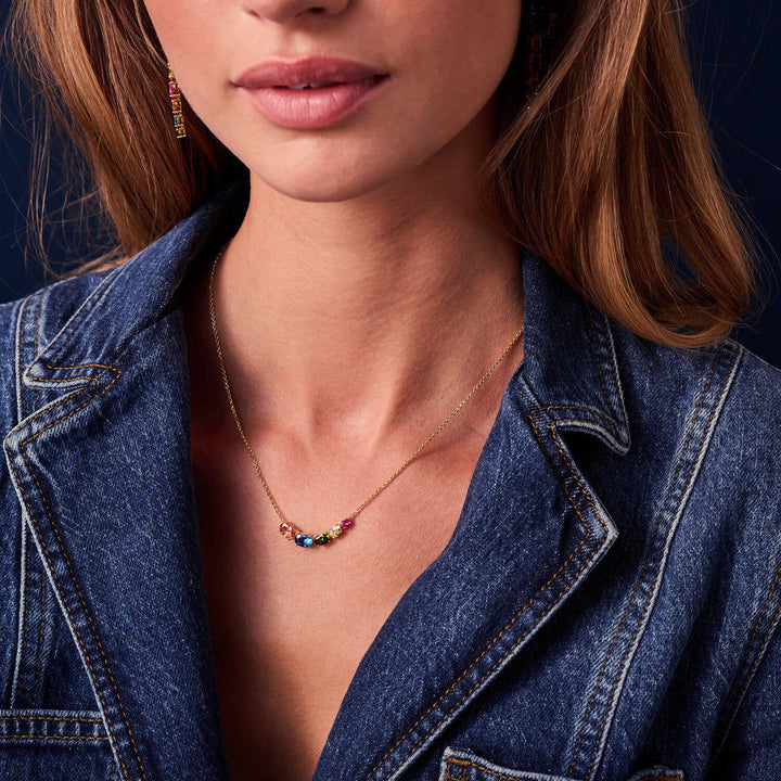 Ellisse Cinque 18K Forgyldt Halskæde m. Farvede Zirkoner