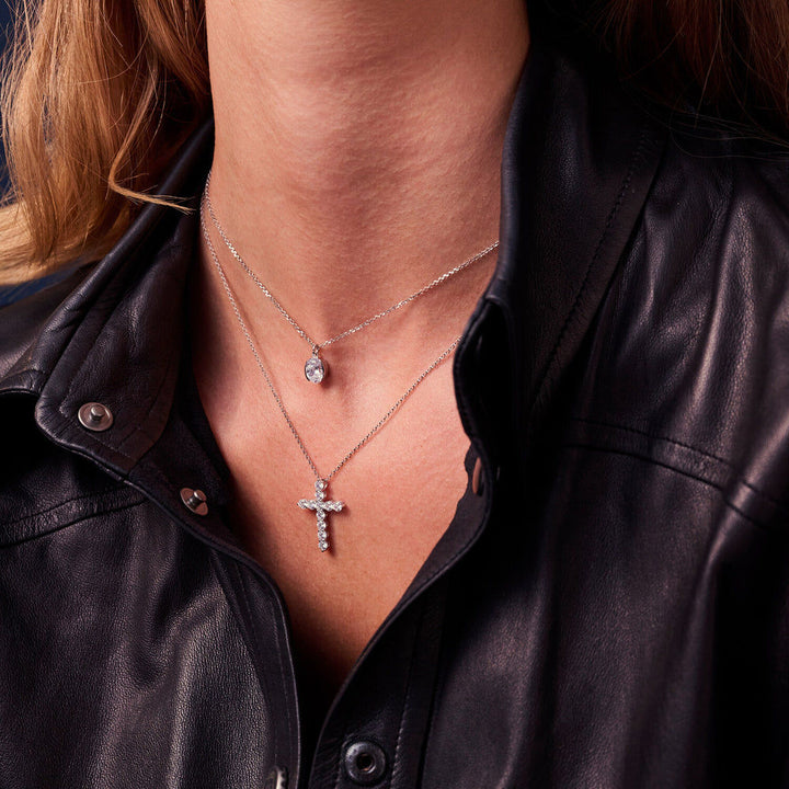 Belluno Croce Silver Necklace w. Zirconias