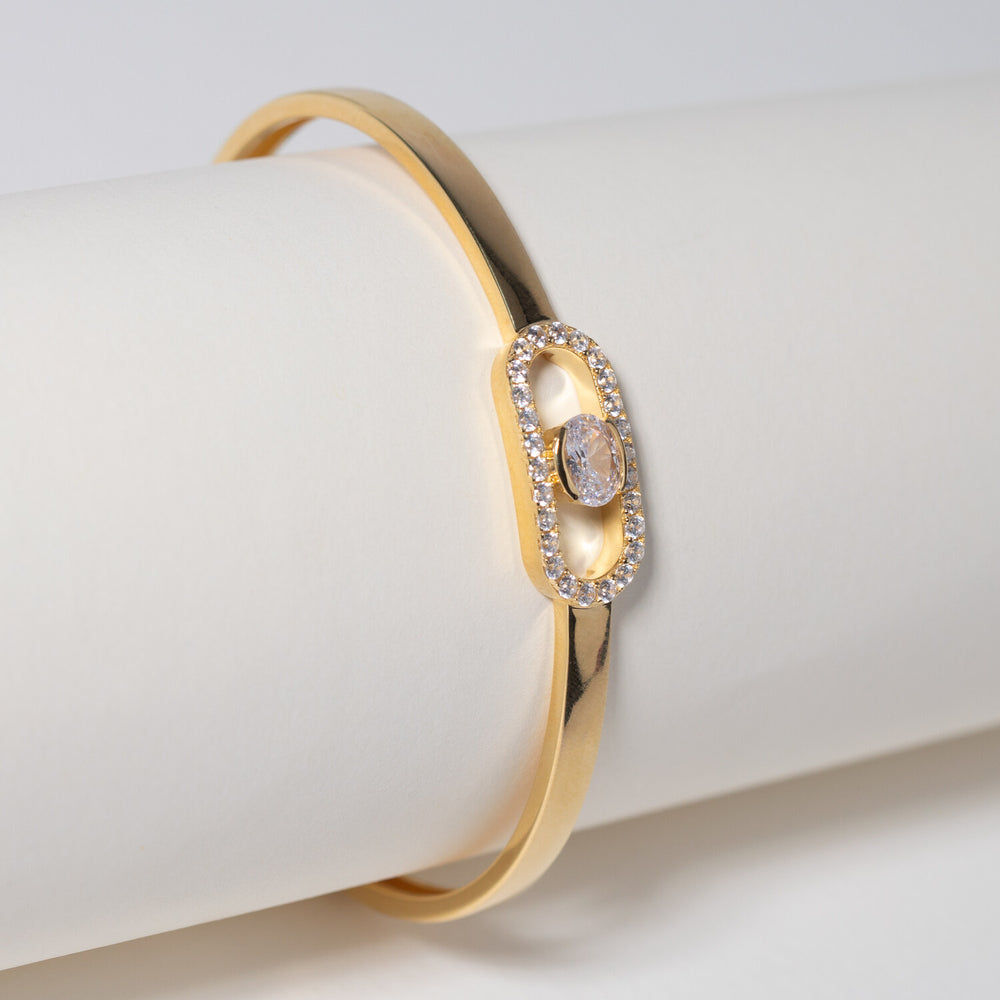 Ellisse Carezza 18K Gold Plated Bangle w. Zirconia