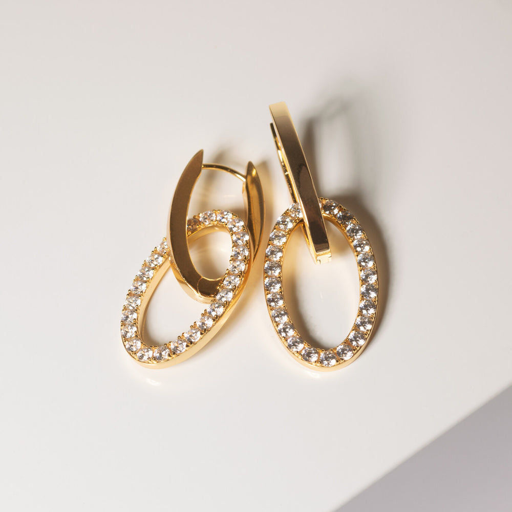 Ellisse Due 18K Gold Plated Earrings w. Zirconia