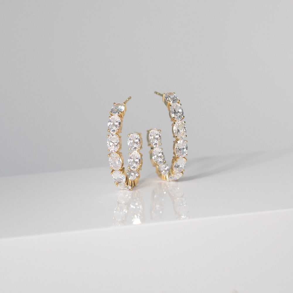 Ellisse 18K Gold Plated Hoops w. Zirconia