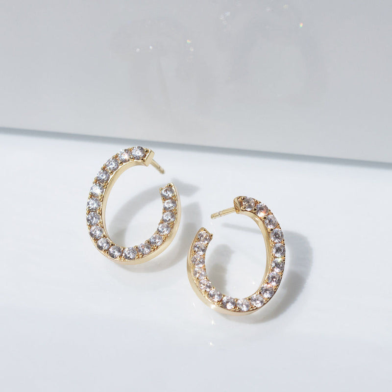 Ellisse Ovale 18K Gold Plated Earrings w. Zirconia