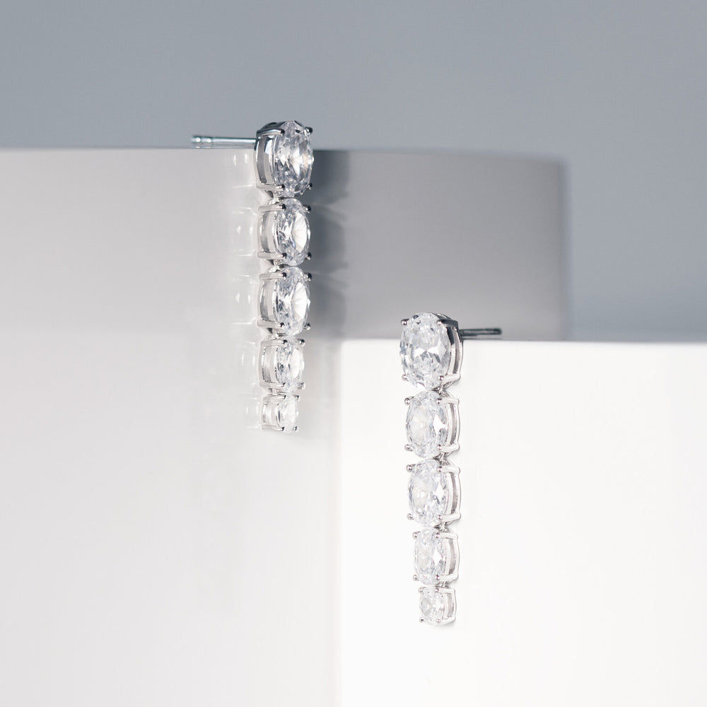 Ellisse Lungo Cinque Silver Earrings w. Zirconias