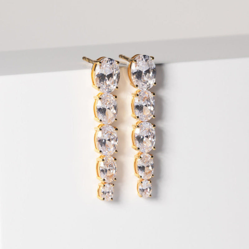 Ellisse Lungo Cinque 18K Gold Plated Earrings w. Zirconias