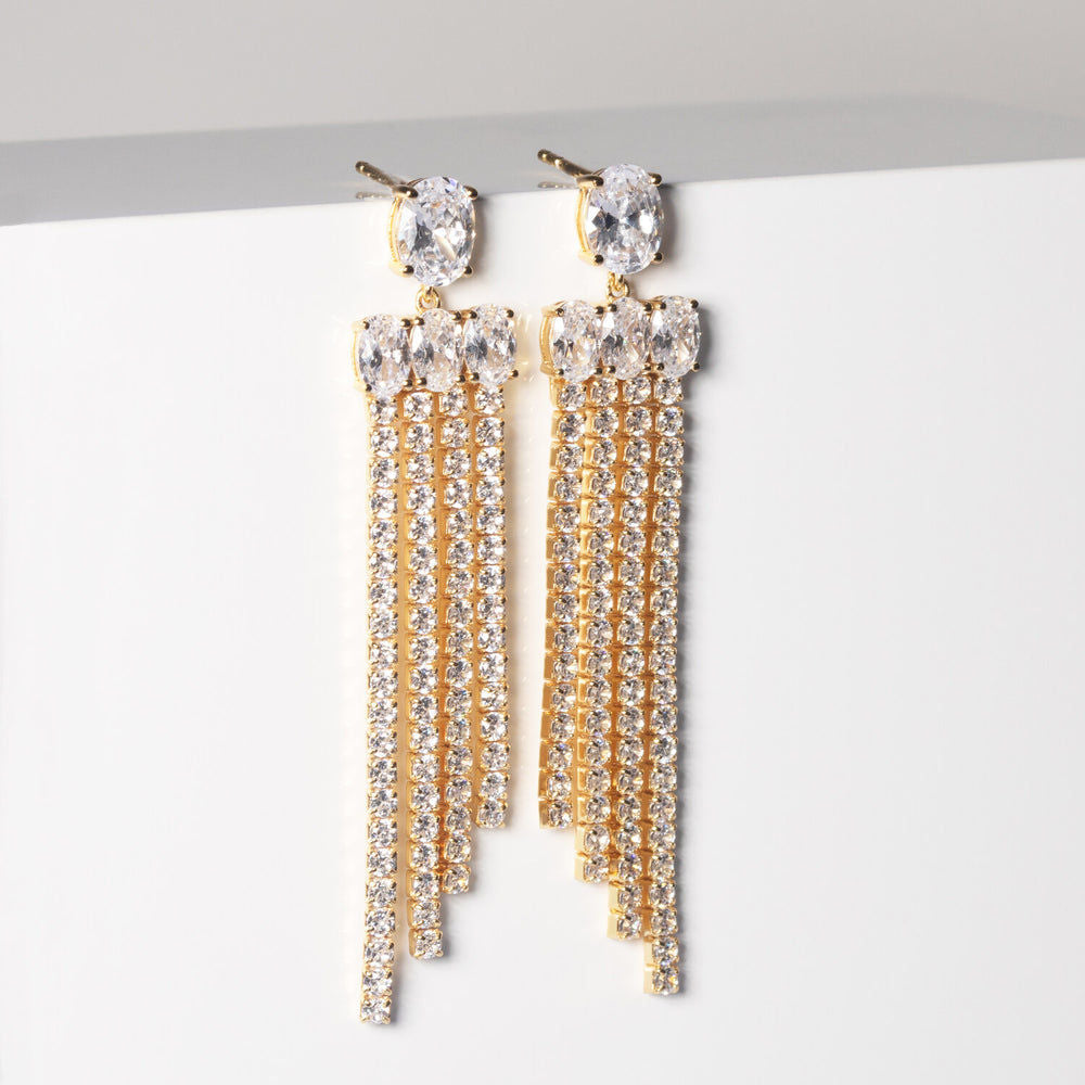 Ellisse Lungo Exclusive Piccolo 18K Gold Plated Earrings w. Zirconias