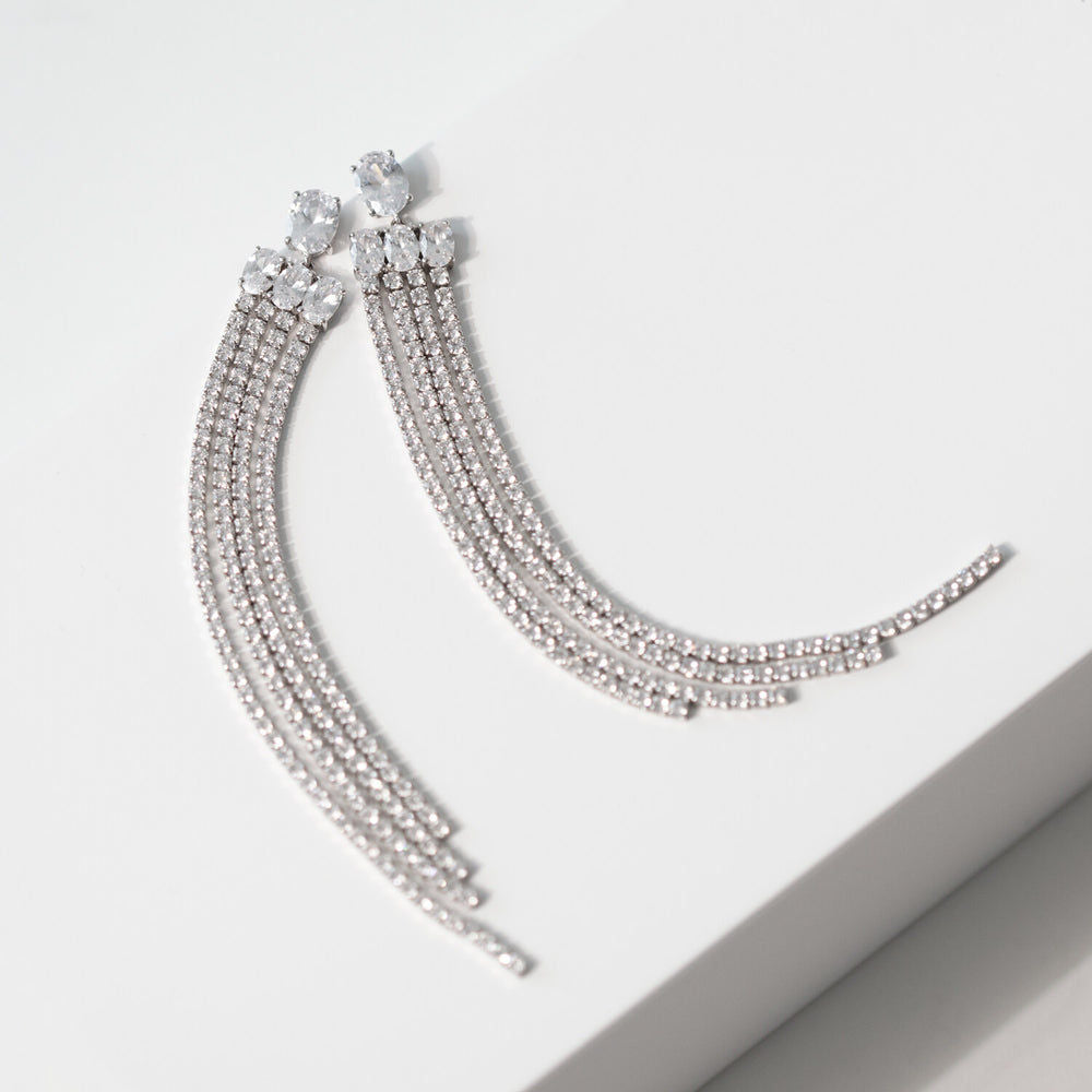Ellisse Lungo Exclusive Grande Silver Earrings w. Zirconias