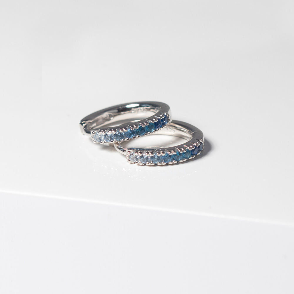 Ellera Medio Blue Silver Hoops w. Zirkonia