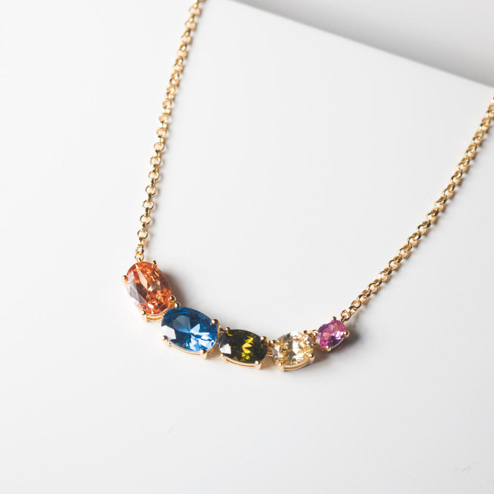 Ellisse Cinque 18K Gold Plated Necklace w. Colored Zirconias