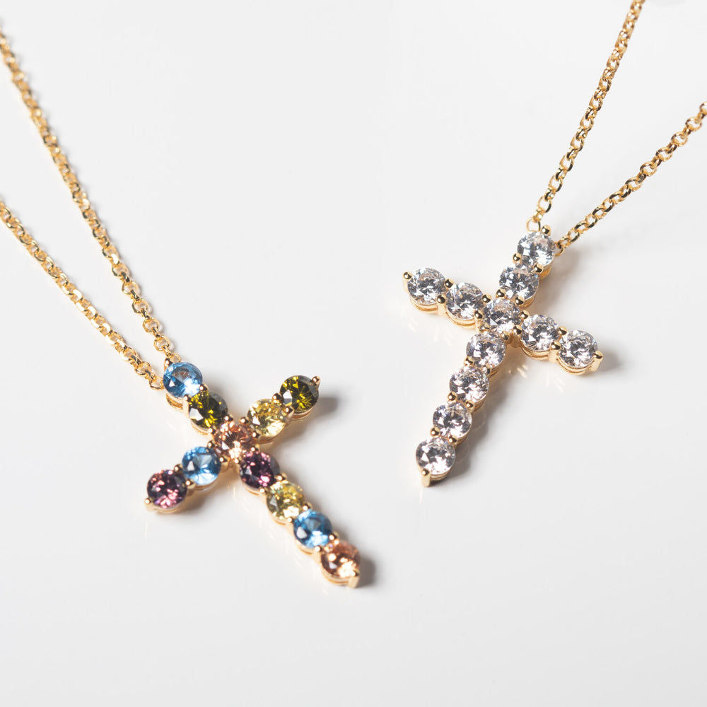 Belluno Croce 18K Gold Plated Necklace w. Zirconias