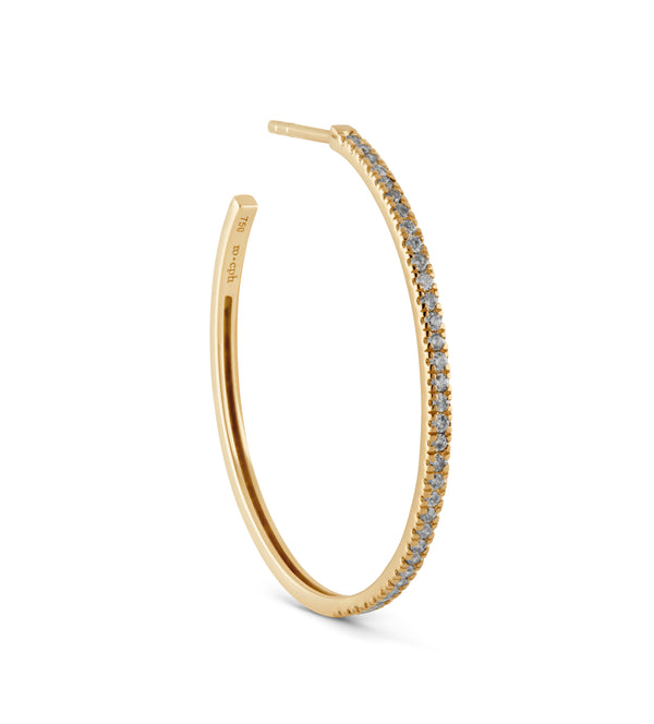 Rock Classic Large 18K Gold Hoop w. Grey Diamonds