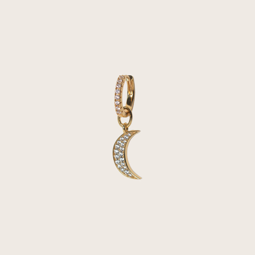 Hoop Charm Luna 18K Gold Plated Pendant w. White Zirconia