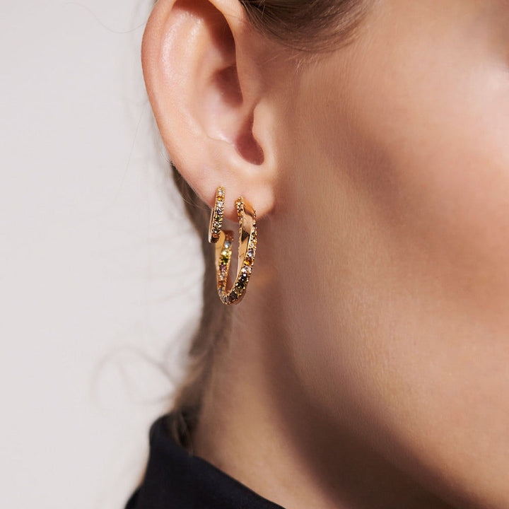 Ellera Medio Mixed Colours 18K Gold Plated Hoops w. Zirconia